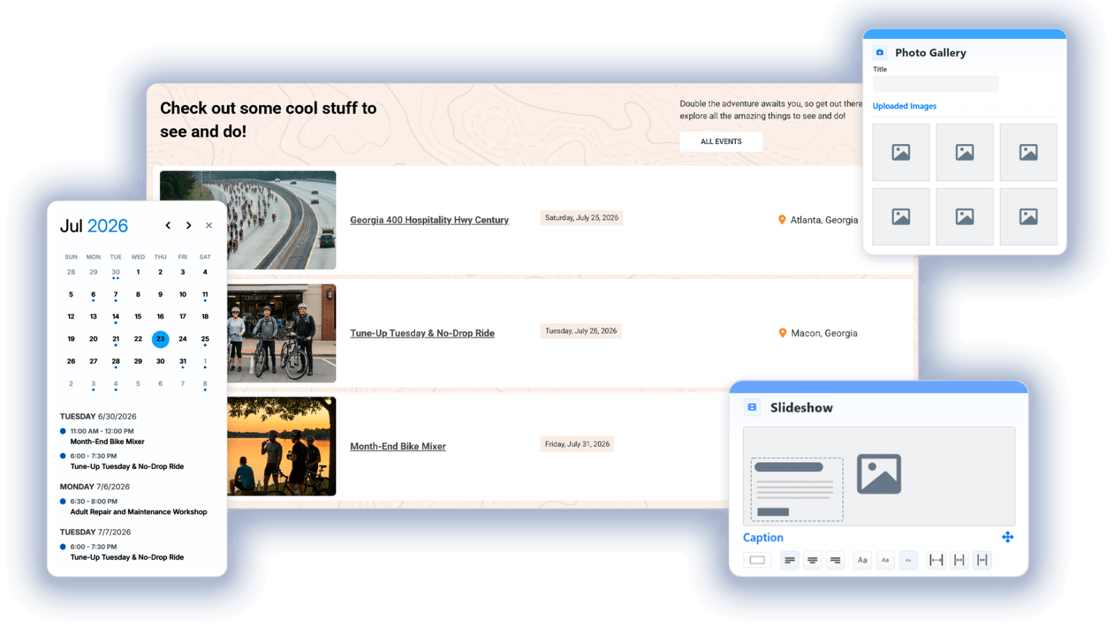Decorative montage representing the plugins available with Mobi CMS