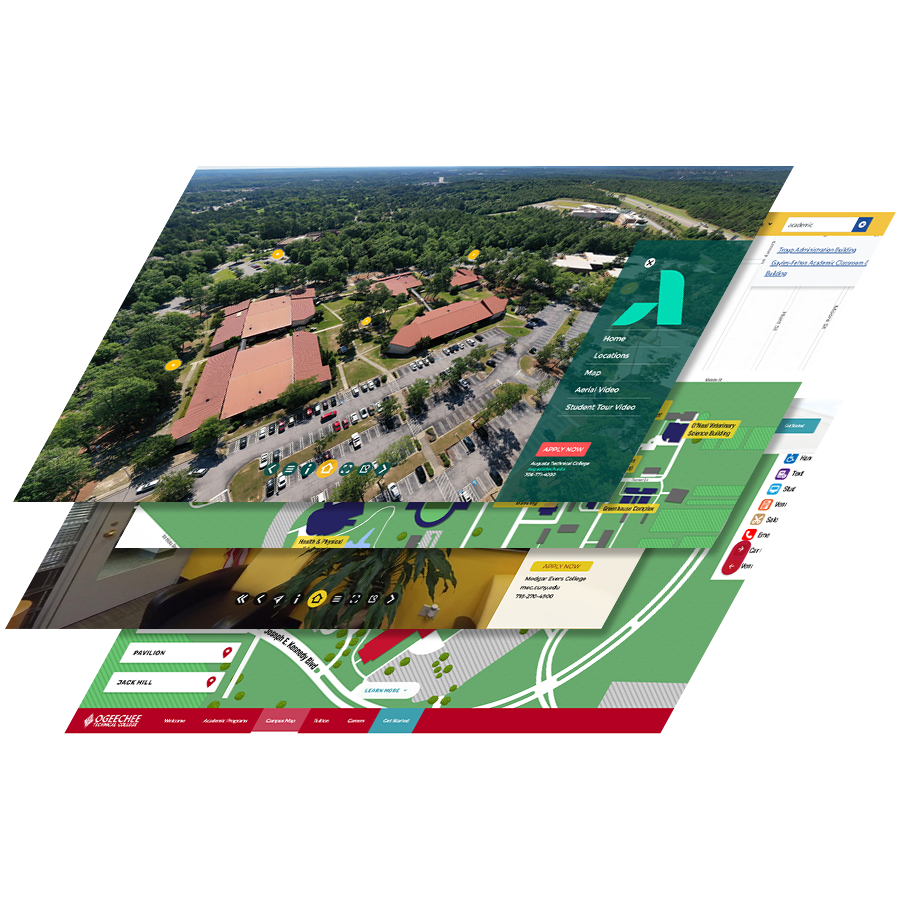 Visual design emphasizing customizability of interactive campus tours.