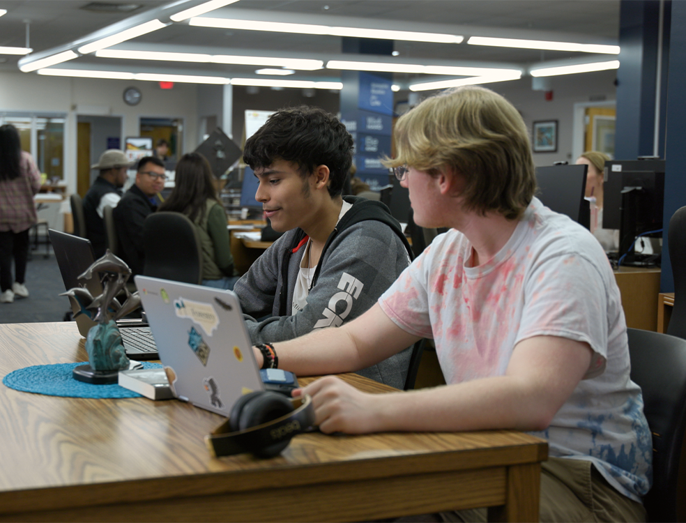 Two School kids working in a computer lab