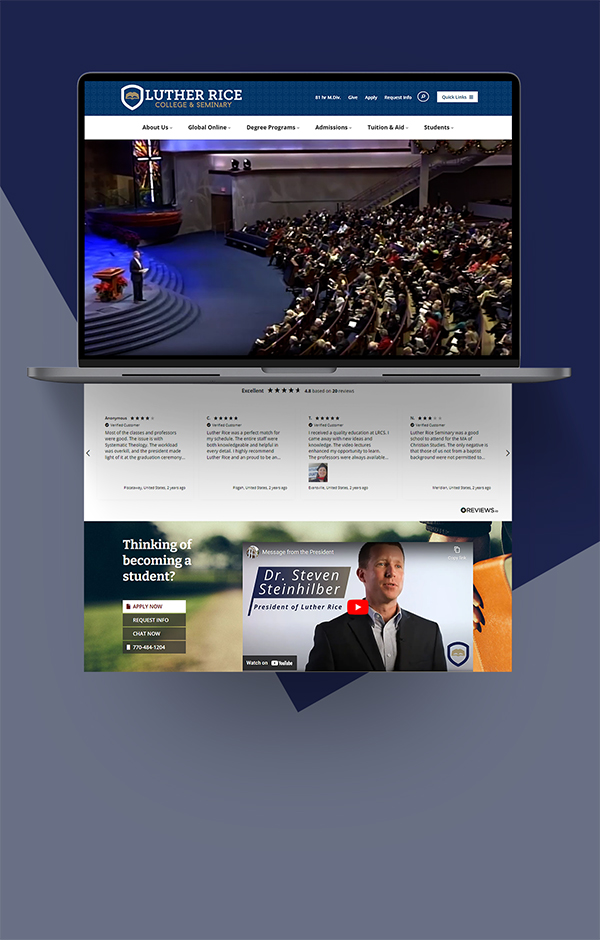 Portfolio preview of the Luther Rice College website