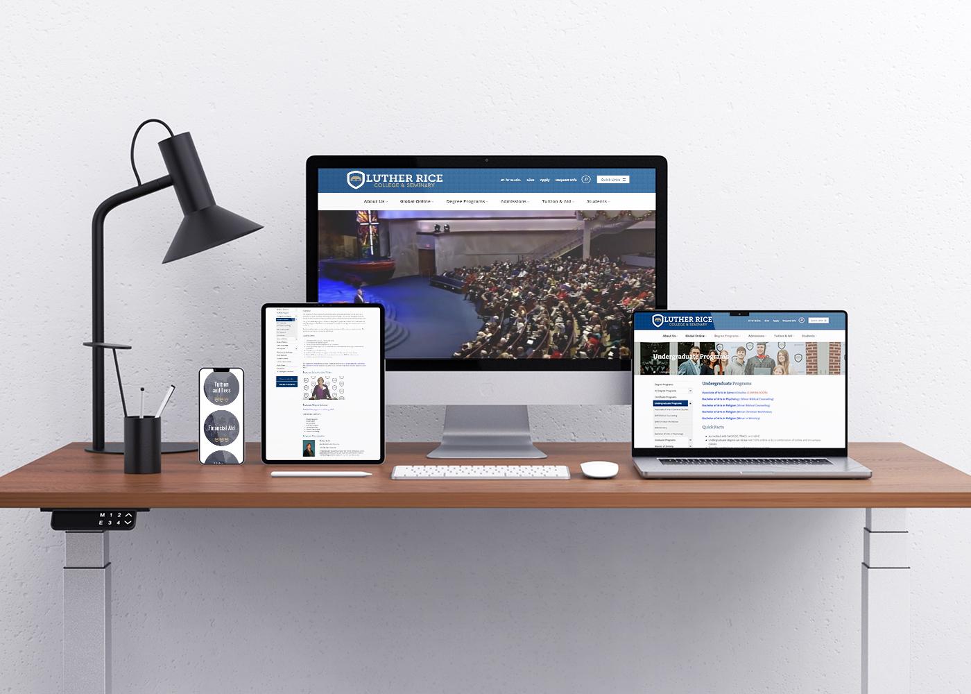 Multiple devices displaying the Luther Rice College website