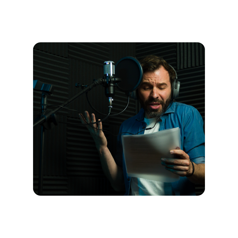 Voice actor in recording booth